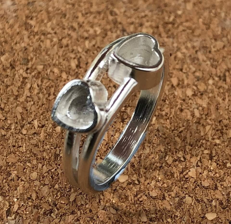 Sterling Silver Double Set Hearts Ring.
